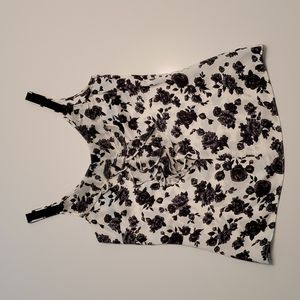 WHBM Cream with Black/Gray Floral Sleeveless Top Size XS
